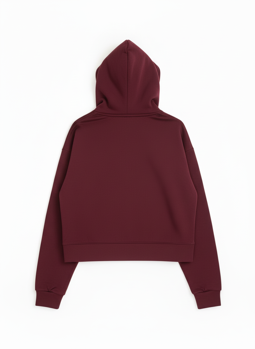 Hoodie courte Zippé Bordeaux Manches Tombantes