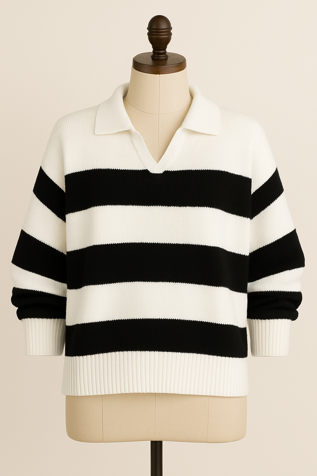 Pull Blanc À Rayures Noires Manches Longues