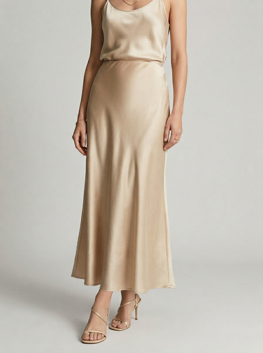 Jupe Longue Satin Beige