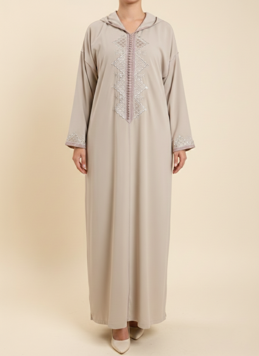 Jellaba en crêpe avec broderie Beige