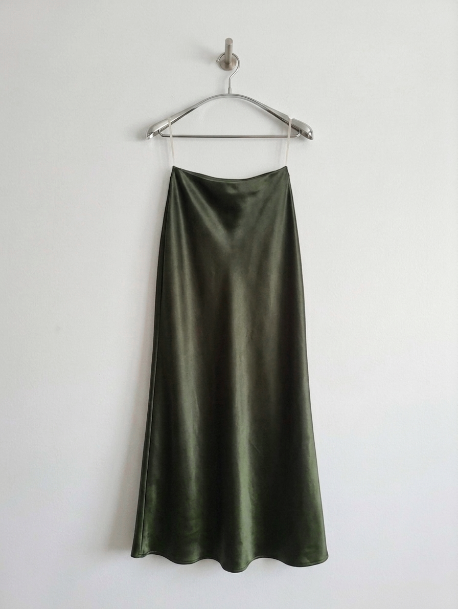 Jupe Longue Satin Vert kaki