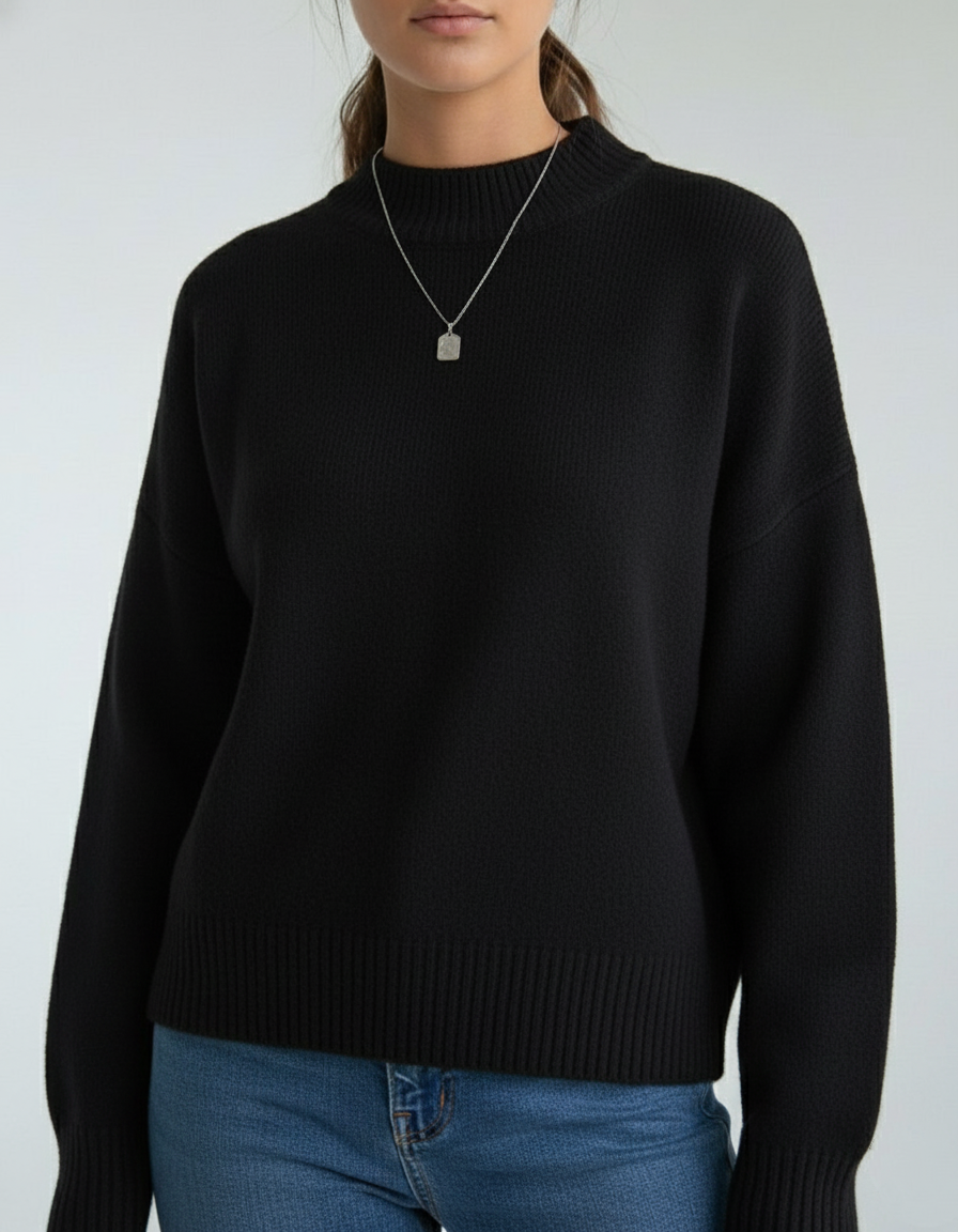 Pull Noir Laine douce Manches tombantes