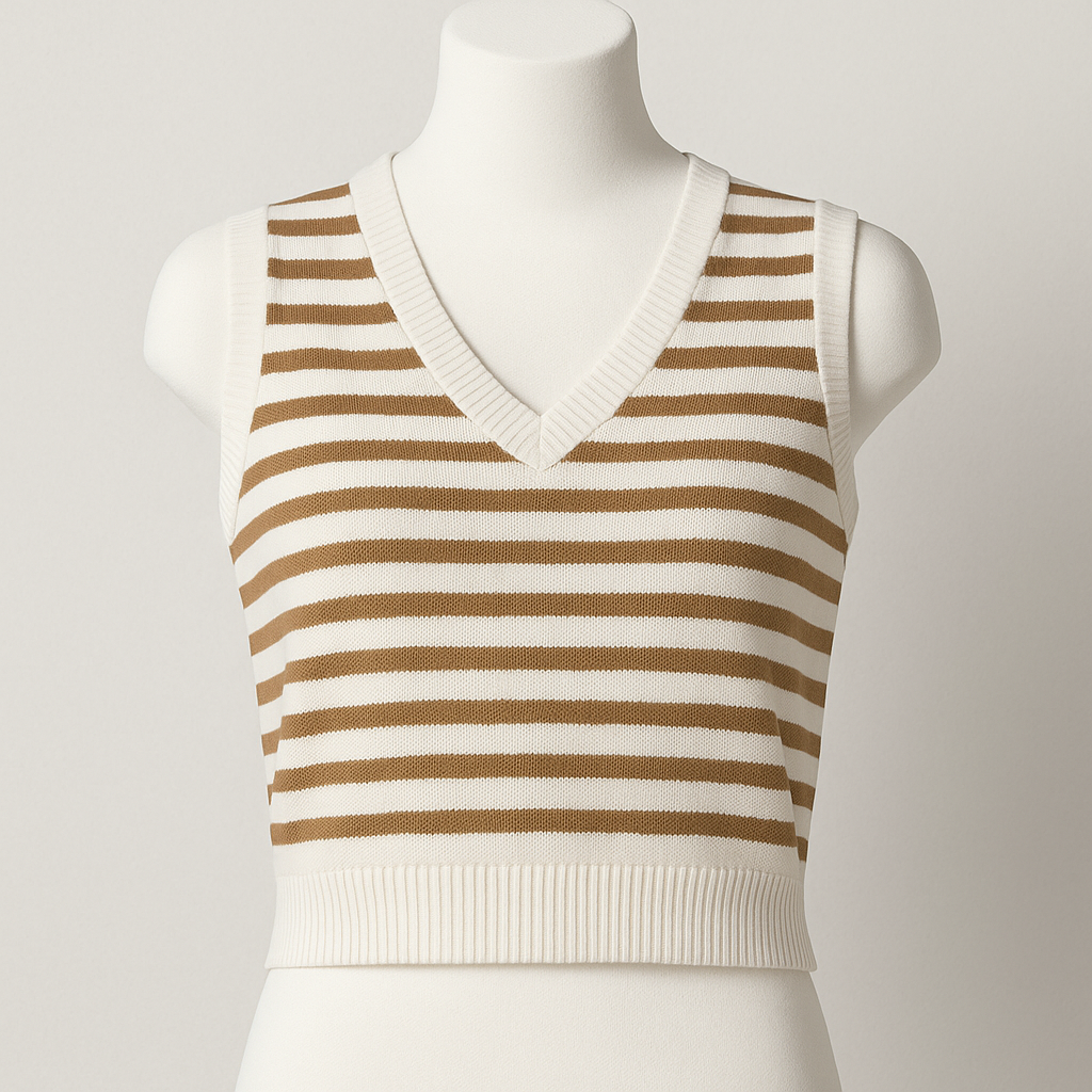 Gilet rayé blanc et marron