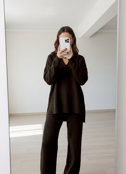 Ensemble en laine 2 pièces Marron Foncé