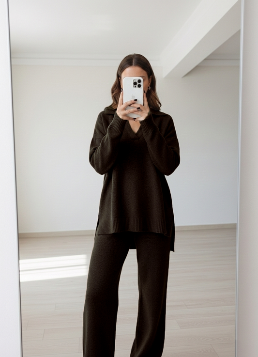 Ensemble en laine 2 pièces Marron Foncé