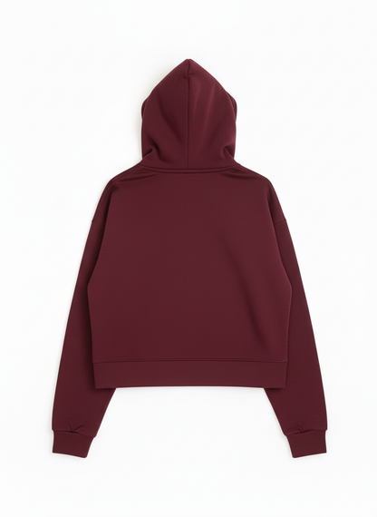 Hoodie courte Zippé Bordeaux Manches Tombantes