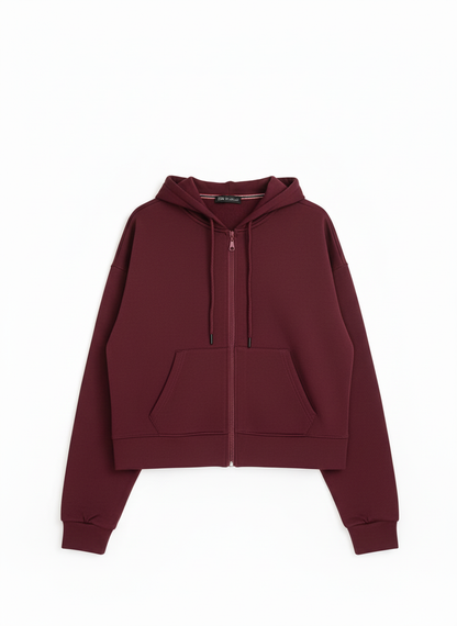 Hoodie courte Zippé Bordeaux Manches Tombantes