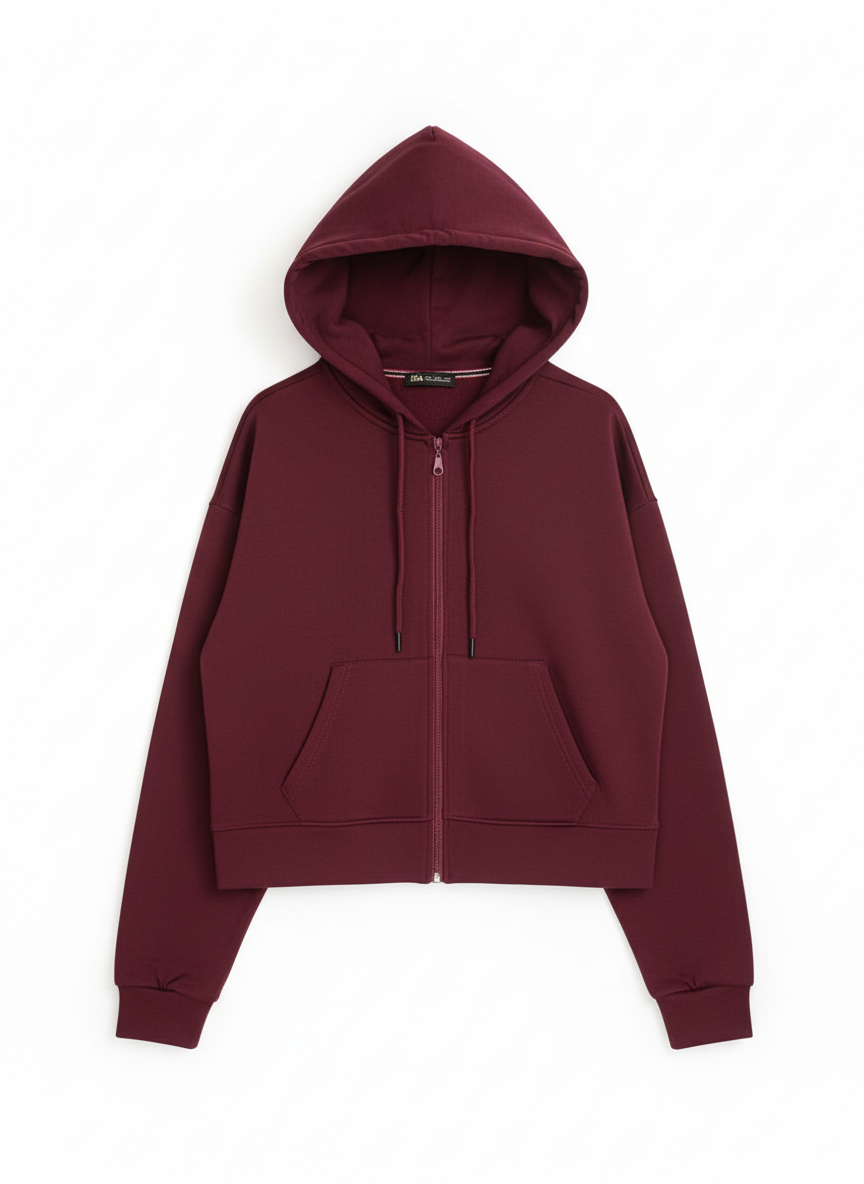 Hoodie courte Zippé Bordeaux Manches Tombantes