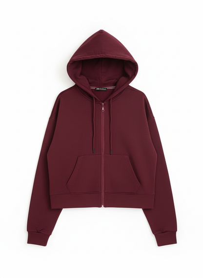 Hoodie courte Zippé Bordeaux Manches Tombantes