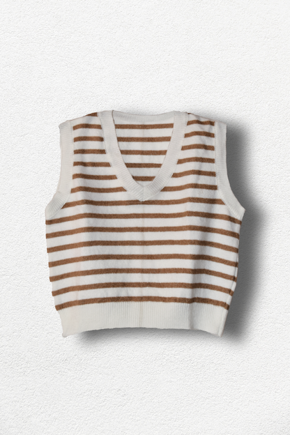 Gilet rayé blanc et marron