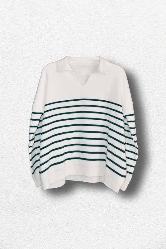 Pull Blanc À Rayures Vertes