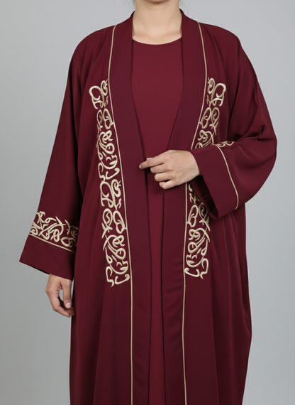 Abaya Kimono Bordeaux avec broderie