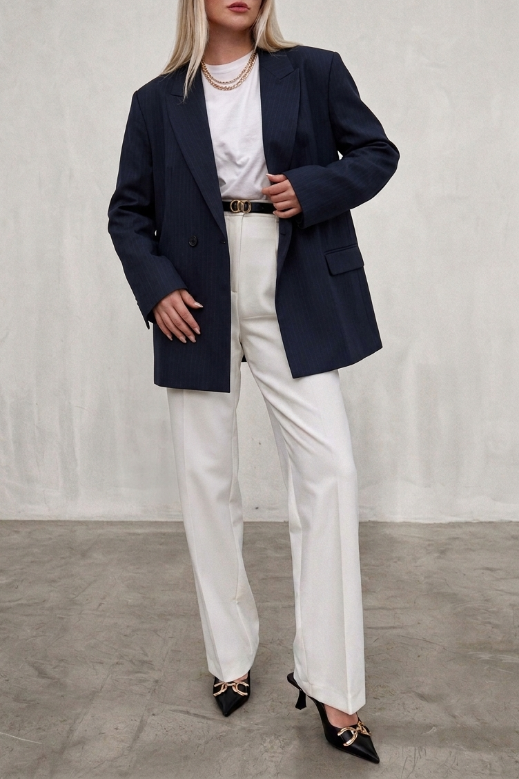 Blazer Veste Bleu foncé Rayée