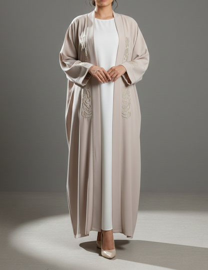 Abaya Kimono Beige avec broderie