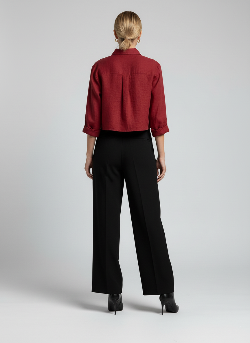 Chemise courte Rouge Foncé