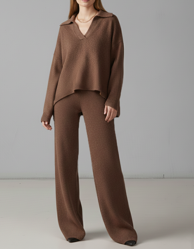 Ensemble en laine 2 pièces Marron Clair