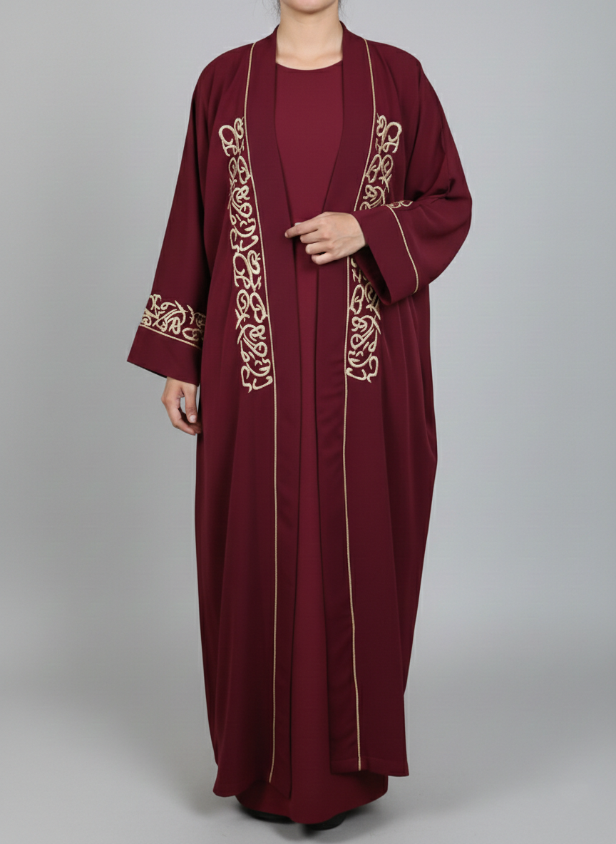 Abaya Kimono Bordeaux avec broderie