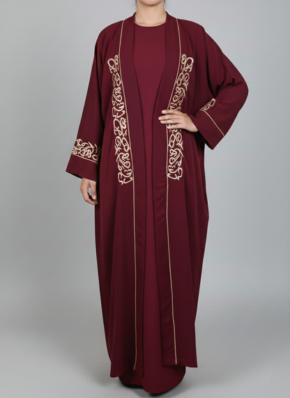 Abaya Kimono Bordeaux avec broderie