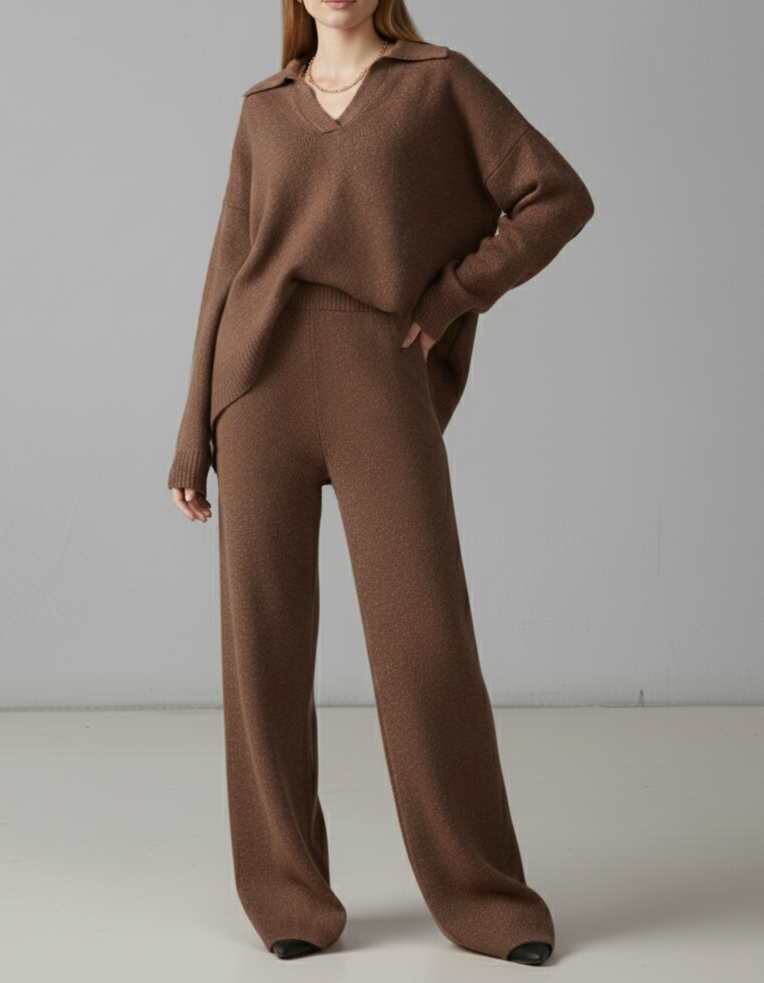 Ensemble en laine 2 pièces Marron Clair