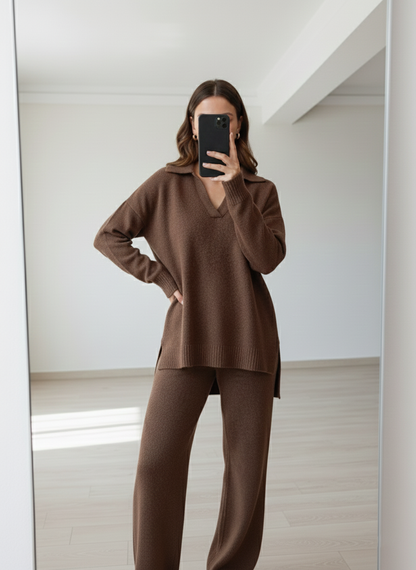 Ensemble en laine 2 pièces Marron Clair