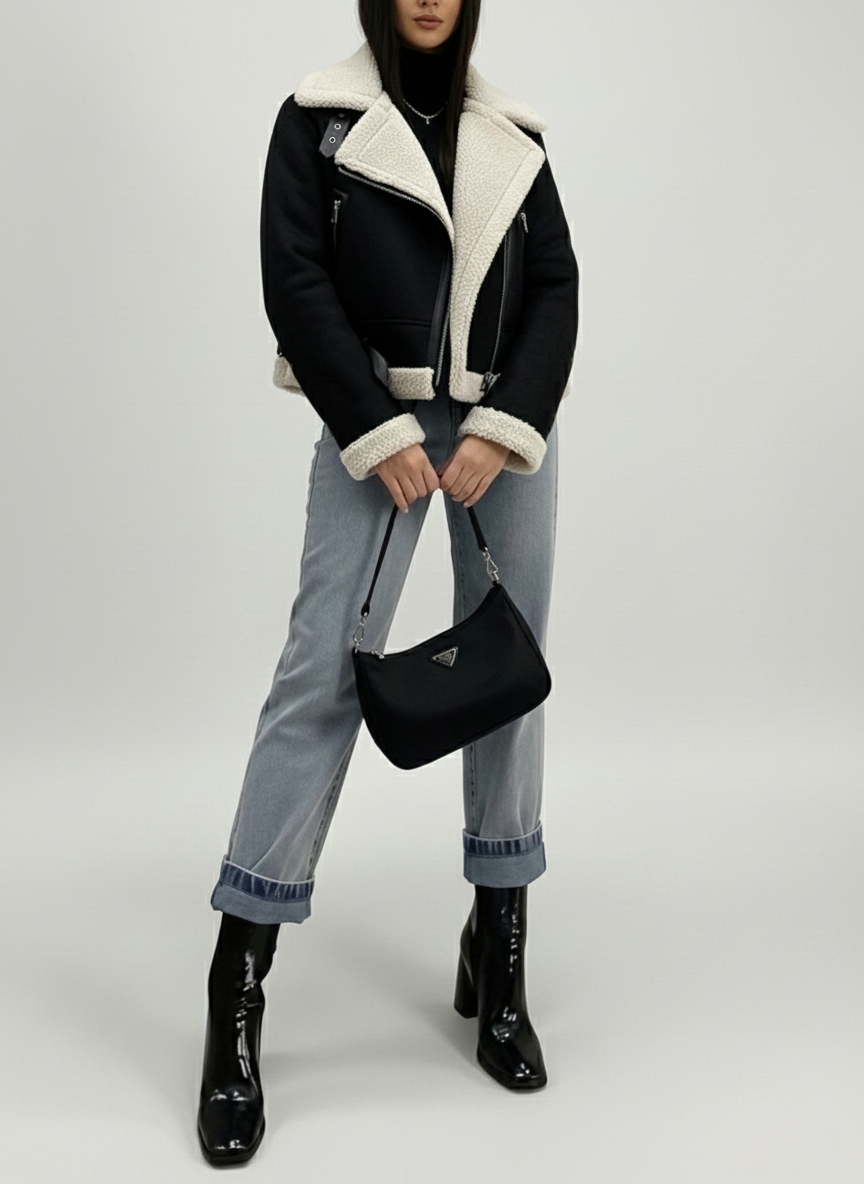 Veste Biker Courte suédine Mouton