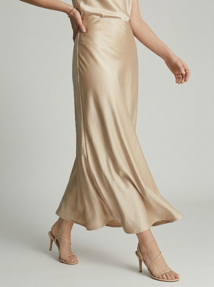 Jupe Longue Satin Bleu