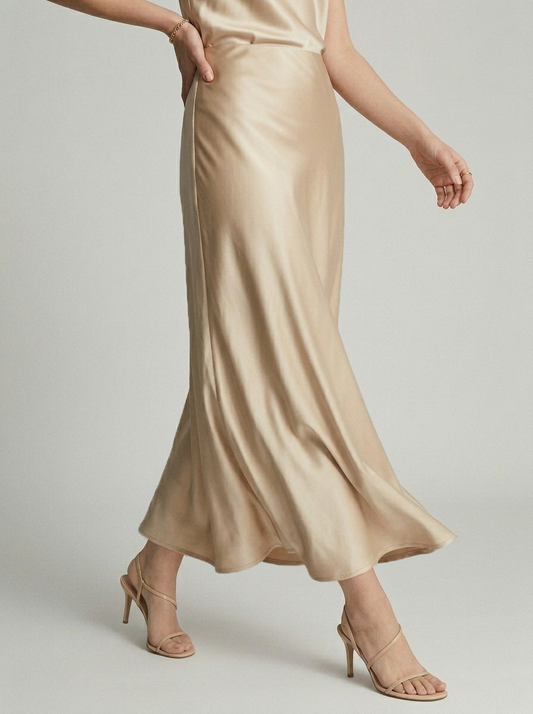 Jupe Longue Satin Beige