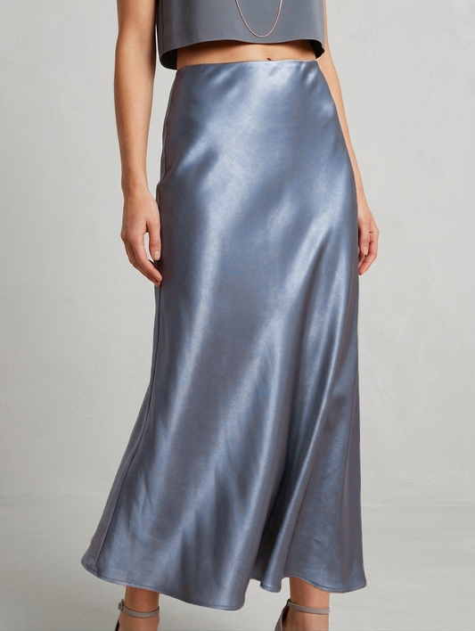 Jupe Longue Satin Bleu