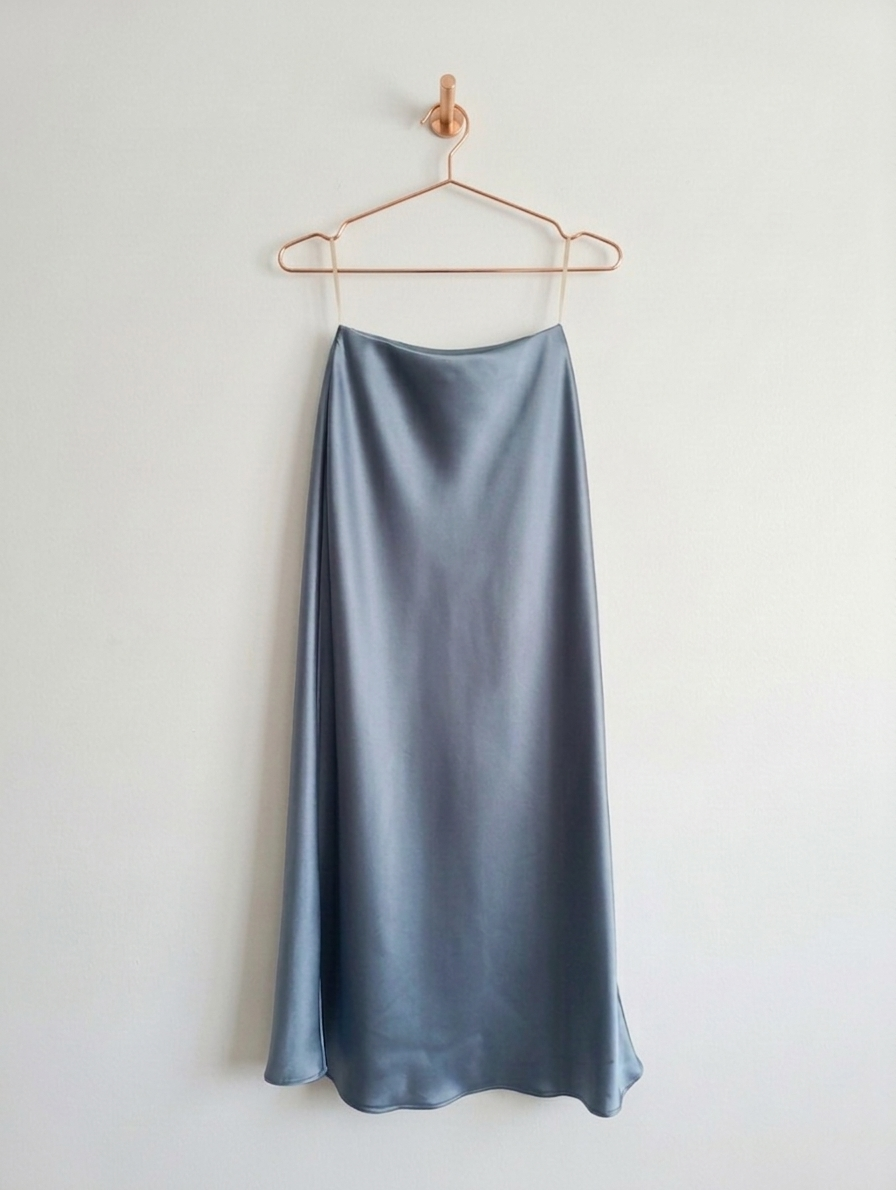 Jupe Longue Satin Bleu