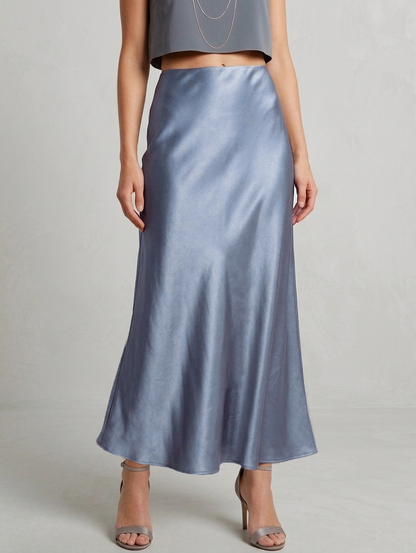 Jupe Longue Satin Bleu