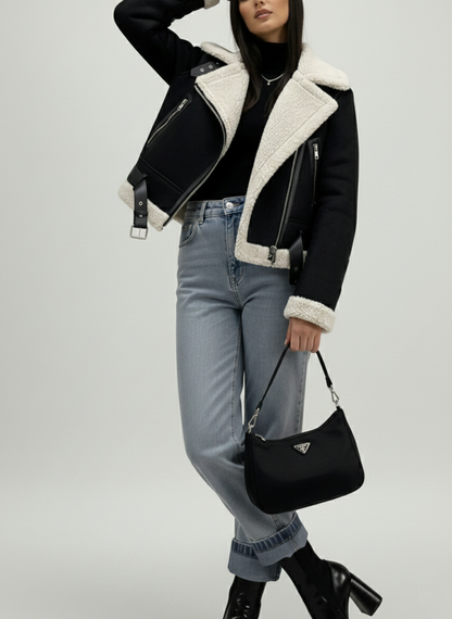 Veste Biker Courte suédine Mouton