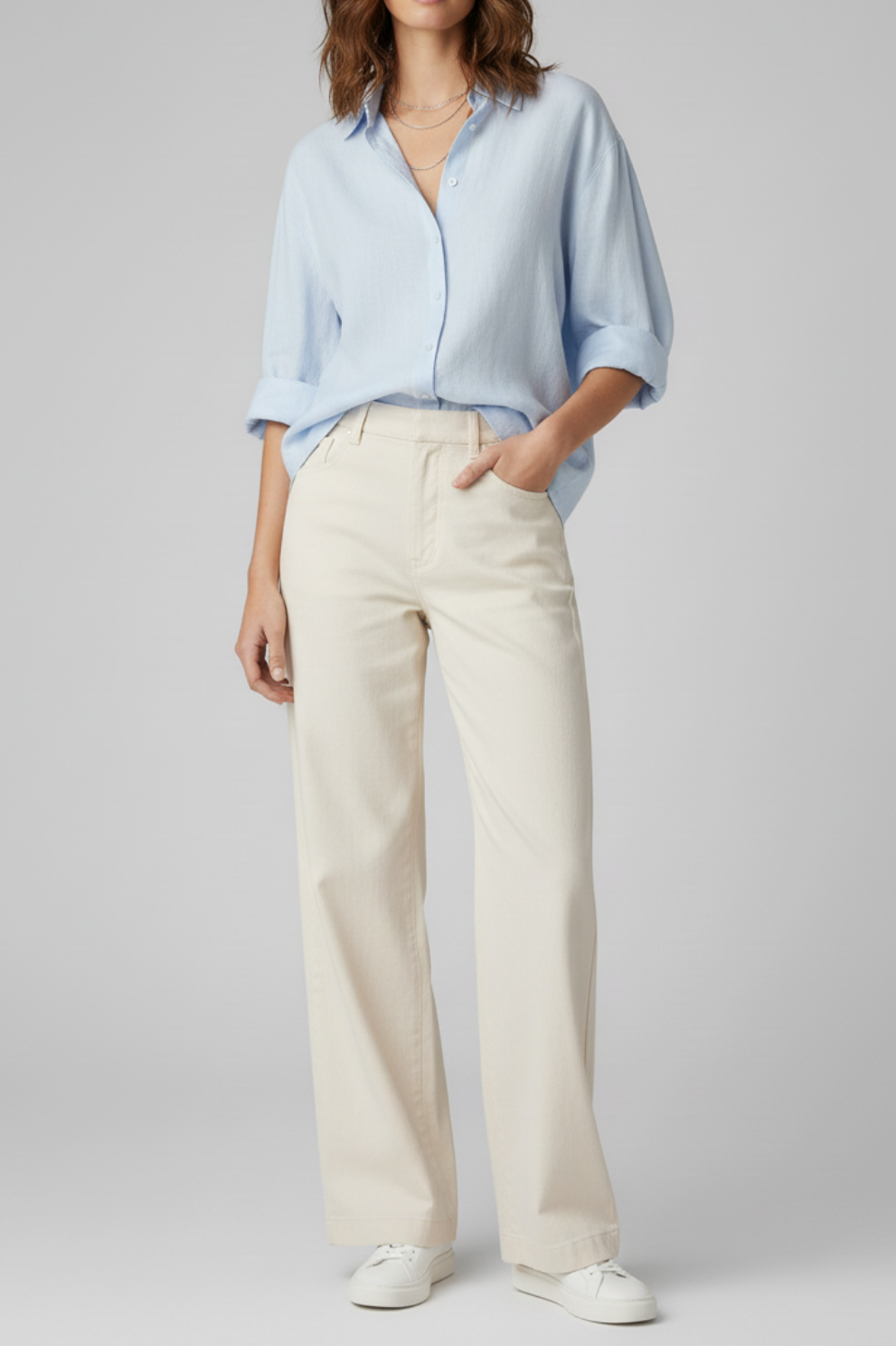 Chemise Oversize Bleu Ciel à Manches Courtes
