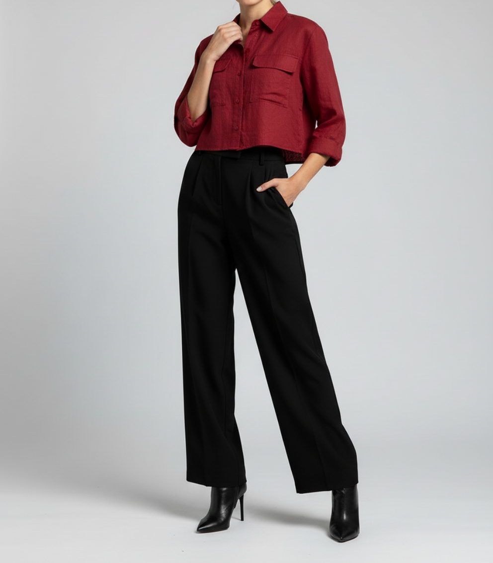 Chemise Courte Rouge Brique à Manches 3/4