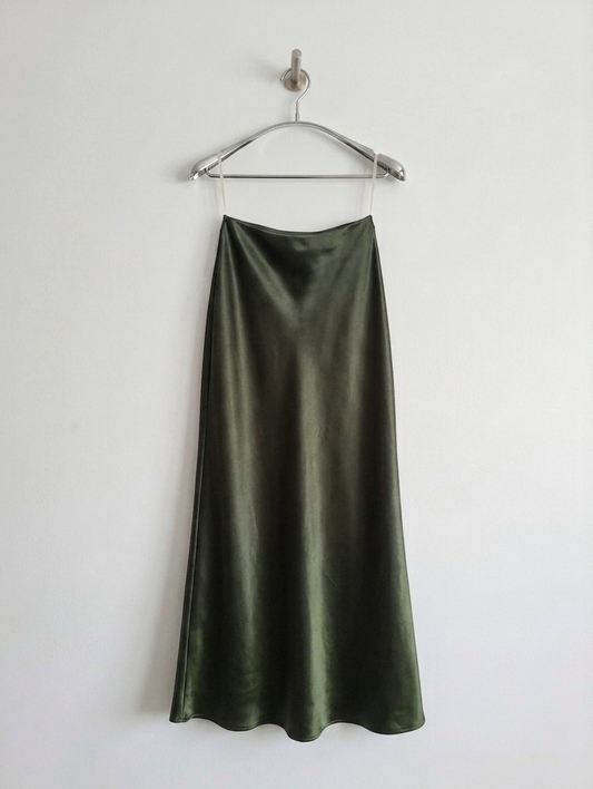 Jupe Longue Satin Vert kaki