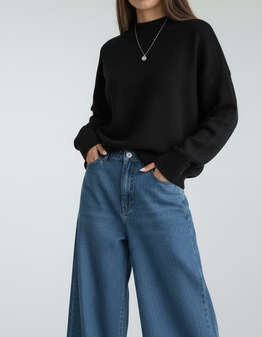 Pull Noir Laine douce Manches tombantes