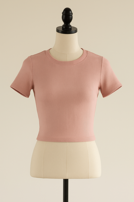 Top basique à manches courtes unicolore court ROSE