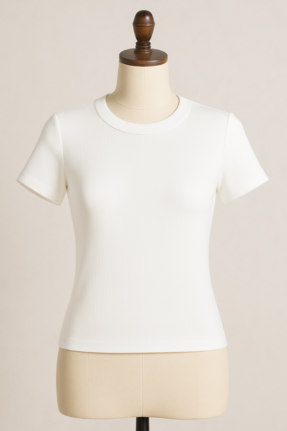 Top basique à manches courtes unicolore BLANC