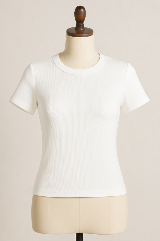 Top basique à manches courtes unicolore BLANC