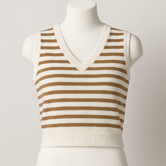 Gilet rayé blanc et marron