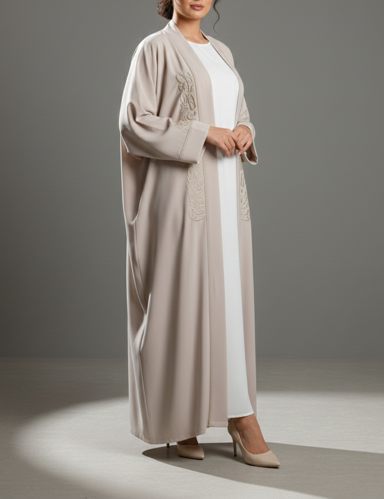 Abaya Kimono Beige avec broderie