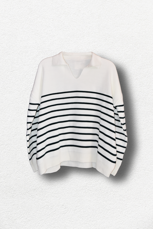 Pull Blanc À Rayures Noires