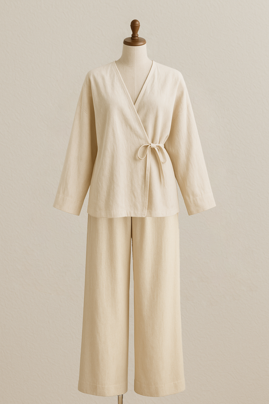 Ensemble deux pièces en lin Beige Epaules tombantes