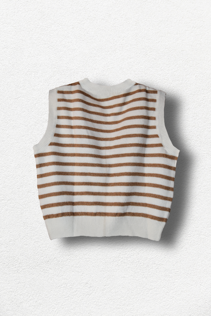 Gilet rayé blanc et marron
